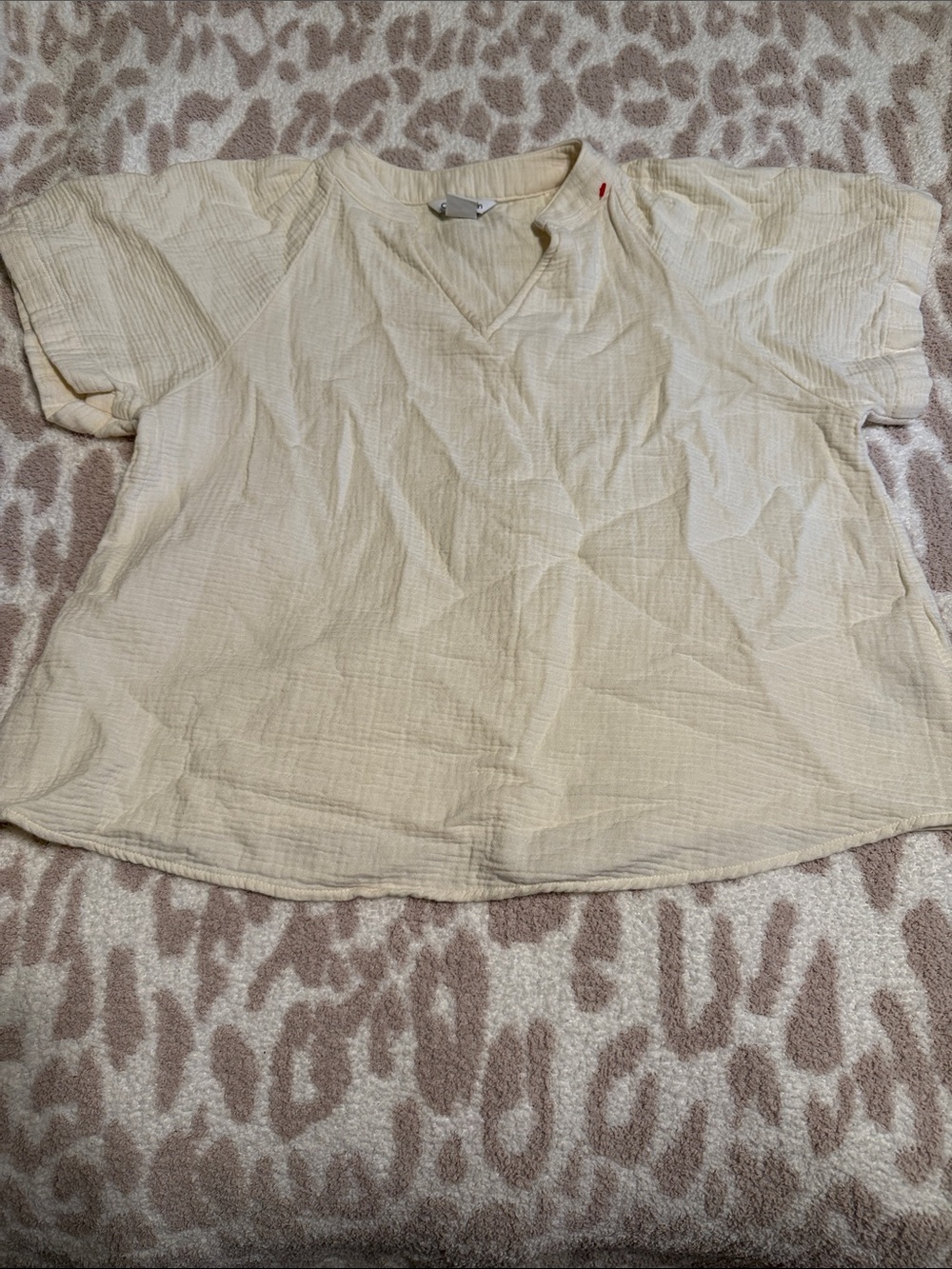 Calvin Klein Cream Short Sleeve V-Notch Top